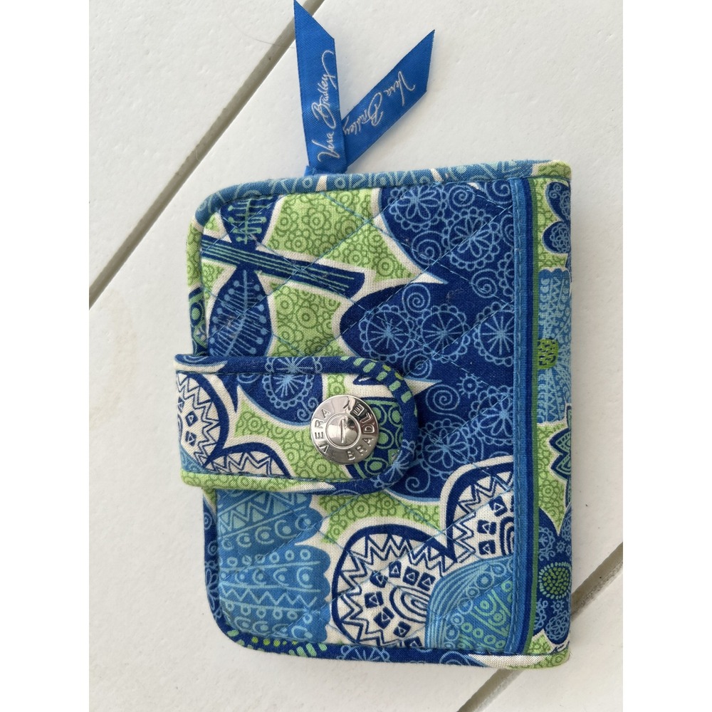 Vera Bradley Mediterranean Blue Quilted Cotton Bifold Wallet Snap ID Case